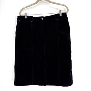Woolrich Corduroy Skirt 14 Black Straight Knee Length Logo Zip Fly
